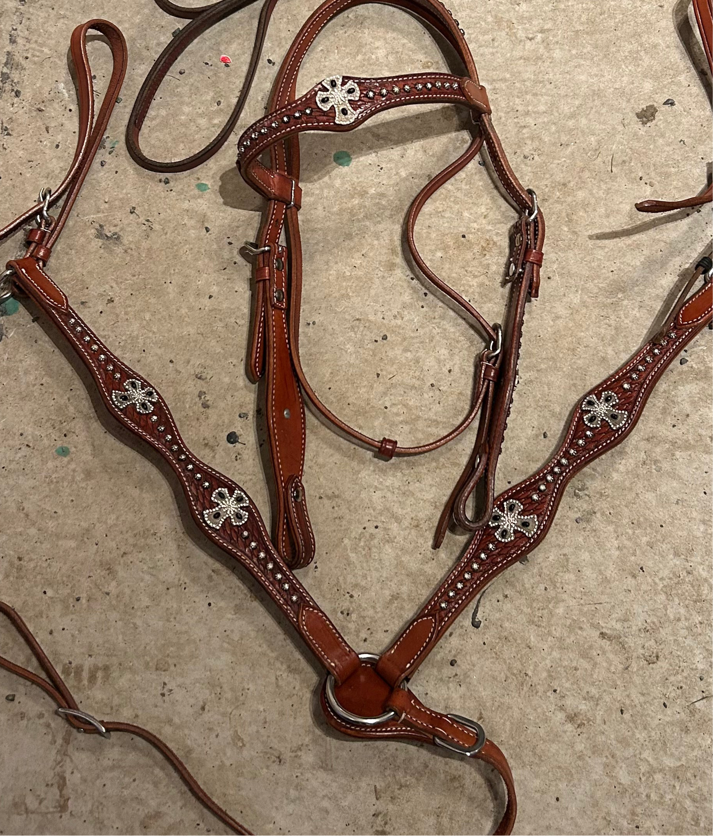 Full size western headstall / breastplate. Stones and crosses
