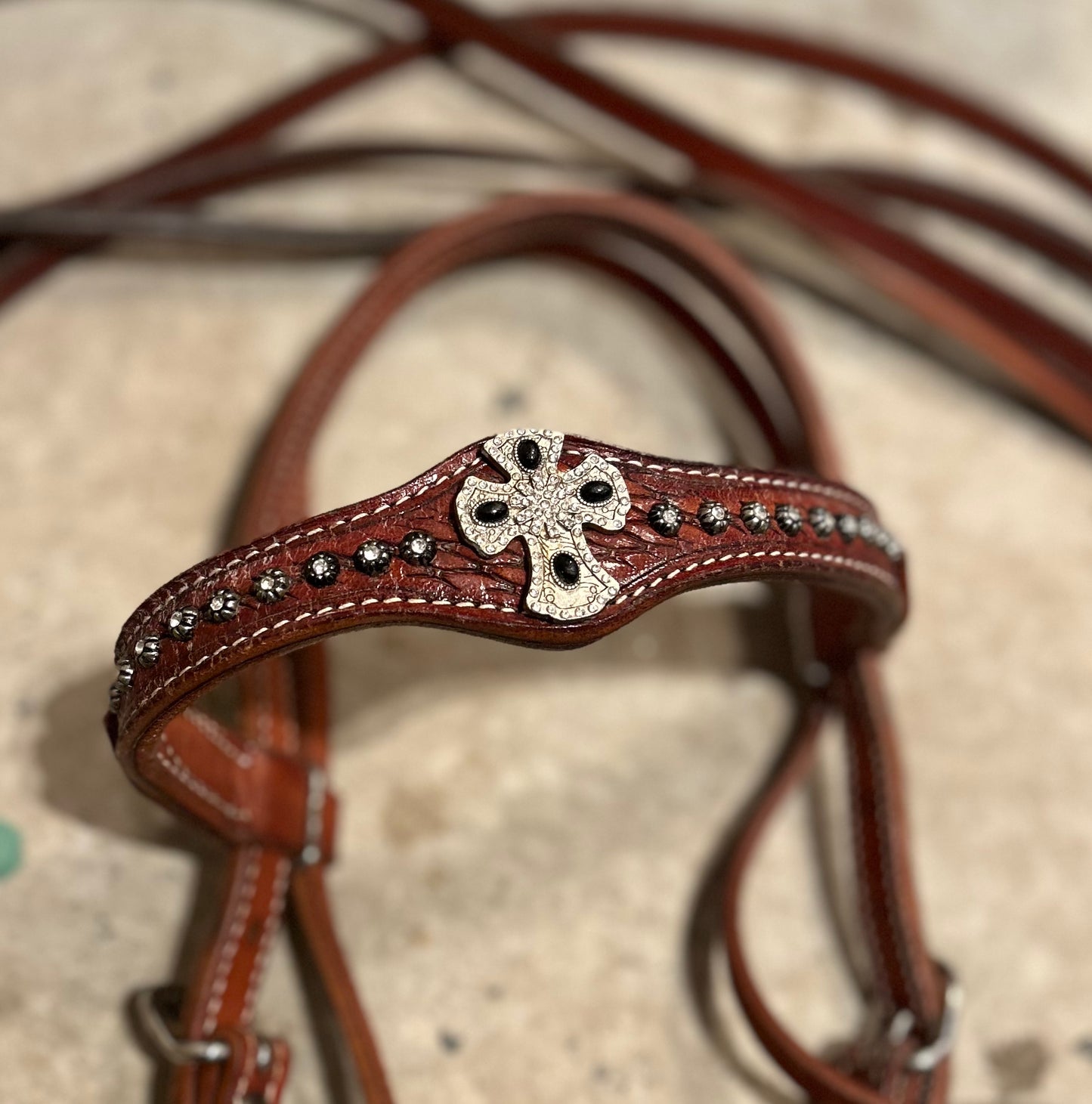 Full size western headstall / breastplate. Stones and crosses