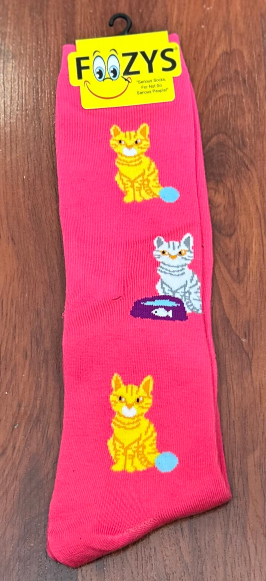 Foozy’s pink boot socks knee high pink with cats