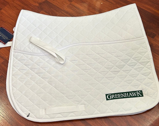 Shedrow white quilted pad. Brand new. Embroidered greenhawk
