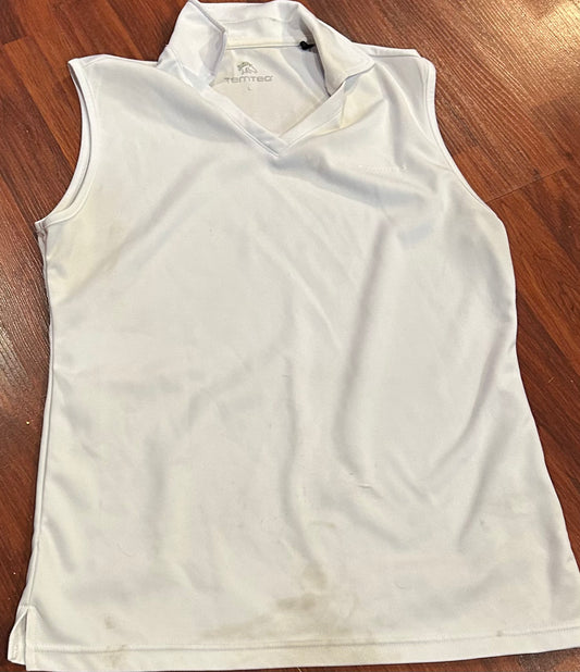 Temteq large white sleeveless show shirt. Some stains