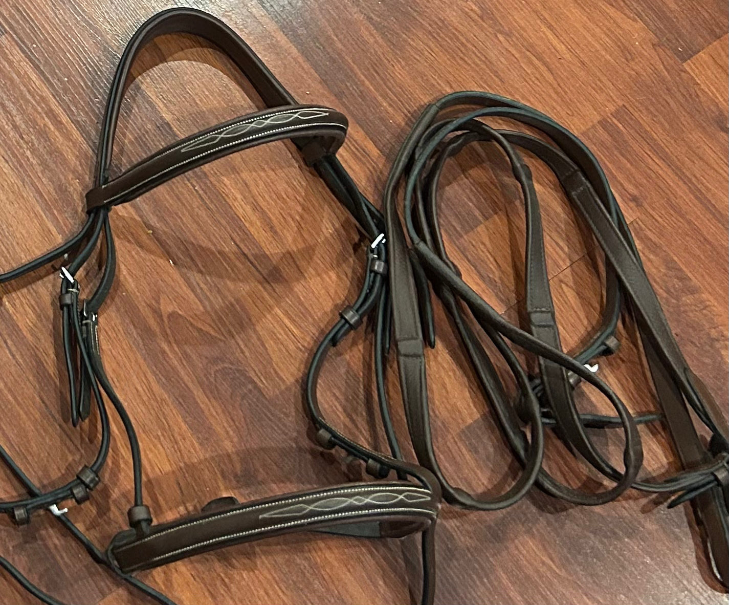 HDR full size fancy stitch bridle with reins. Soft and in excellent condition