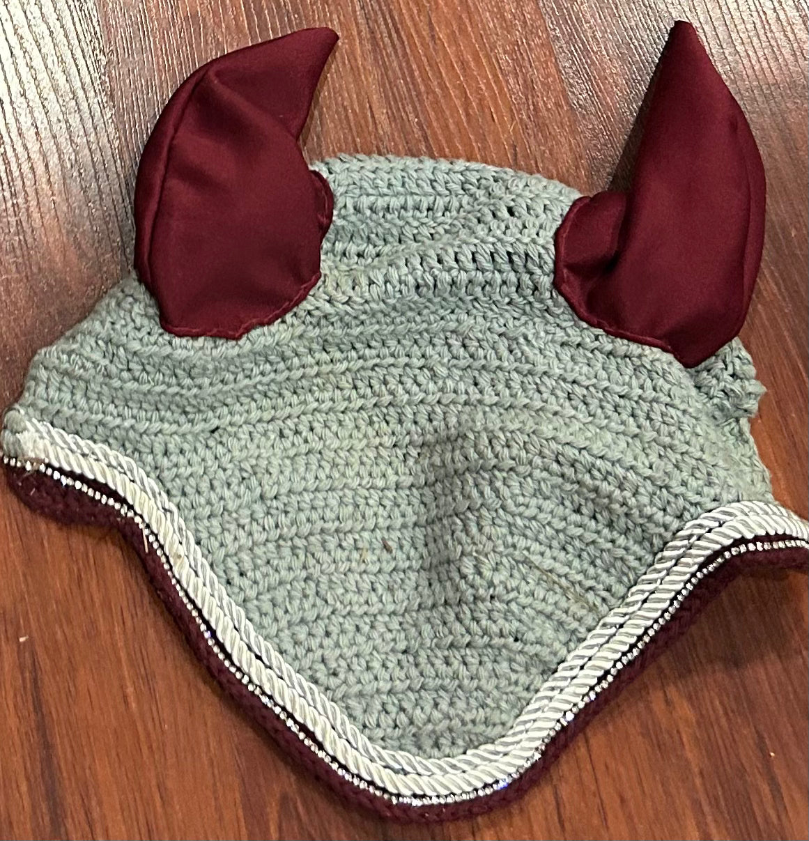 Sage and burgundy pony fly bonnet