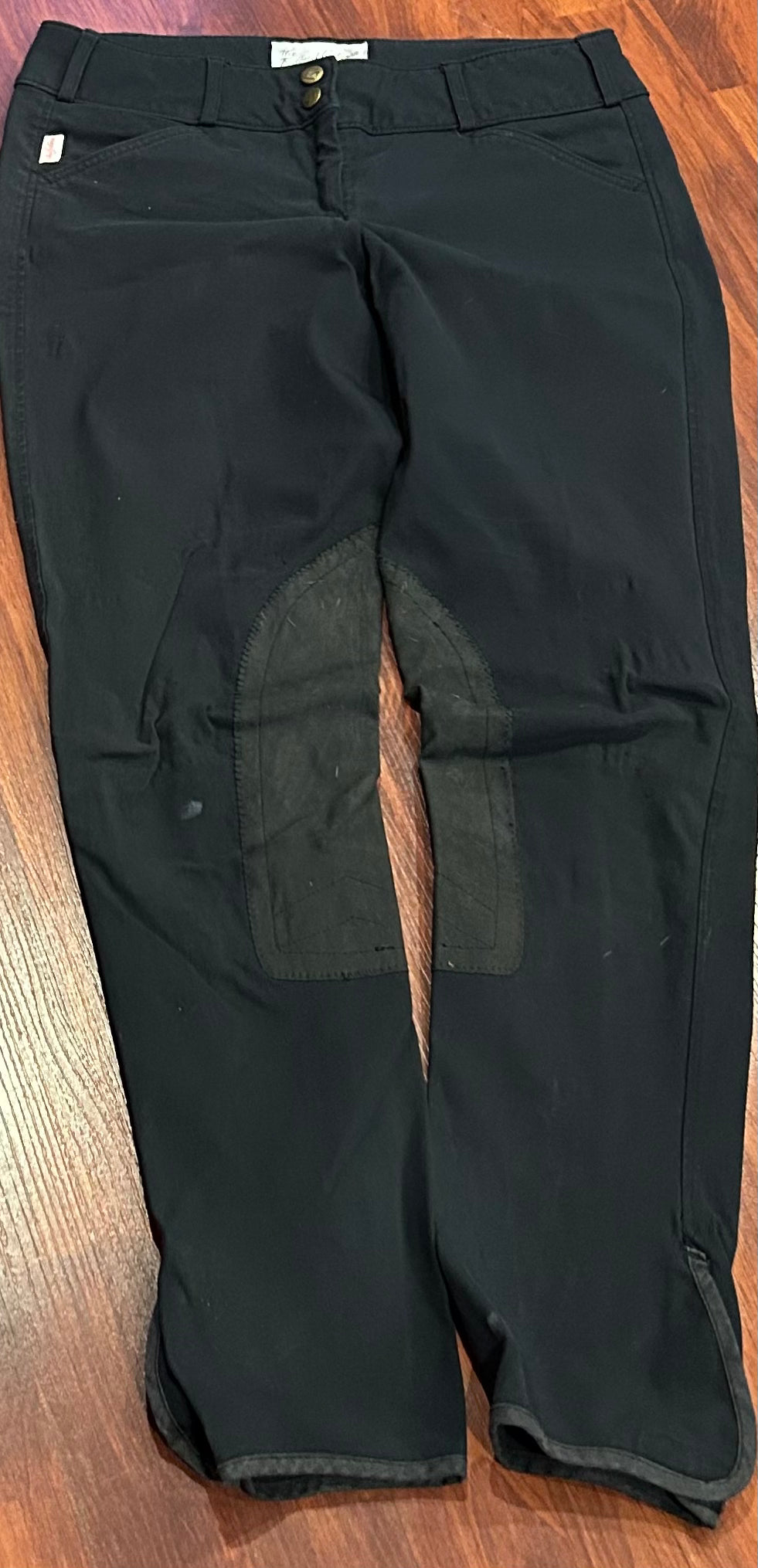 Tailored sportsman size 28 black knee patch breeches Velcro ankles