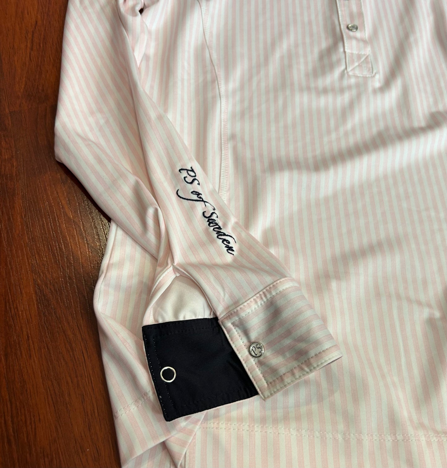 PS of Sweden small white/pink/black striped long sleeve shirt