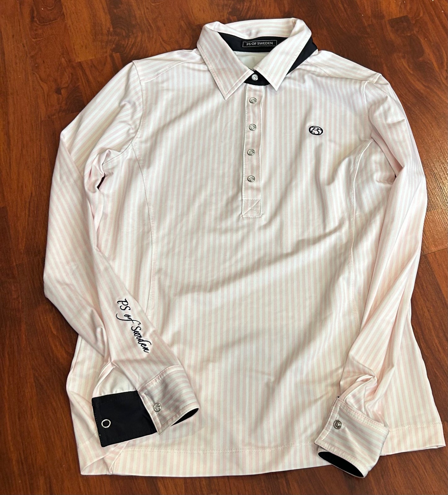 PS of Sweden small white/pink/black striped long sleeve shirt