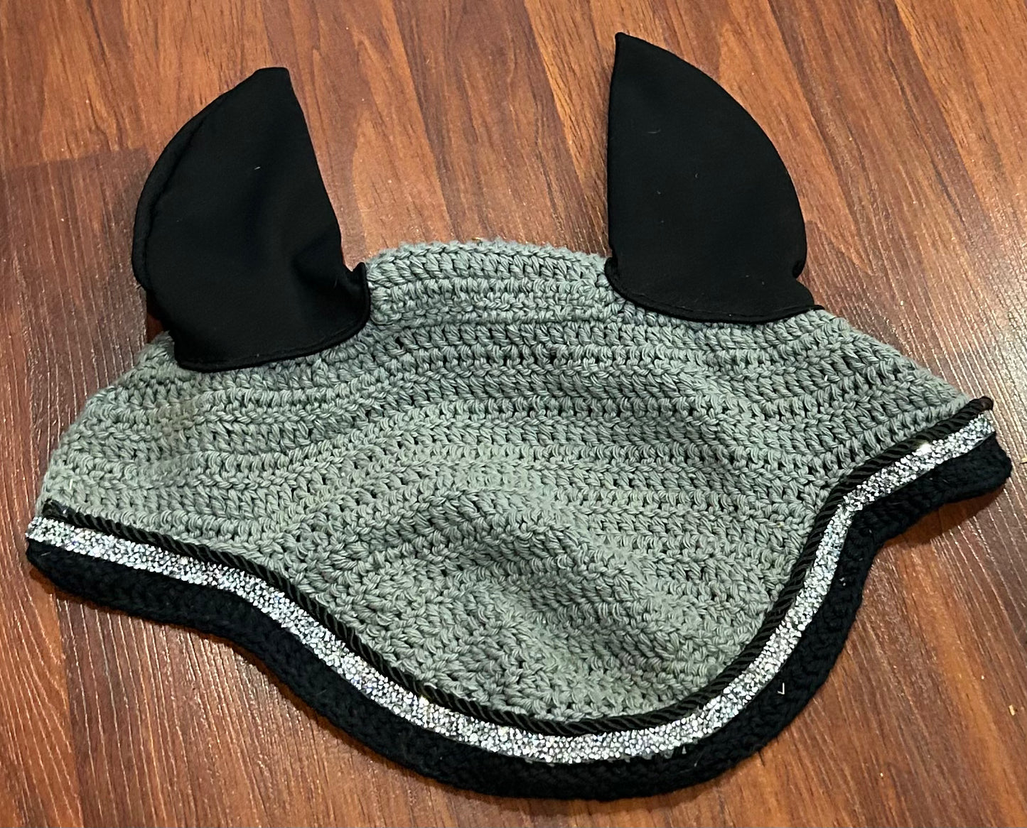 Grey and black fly bonnet. Bling trim. XL