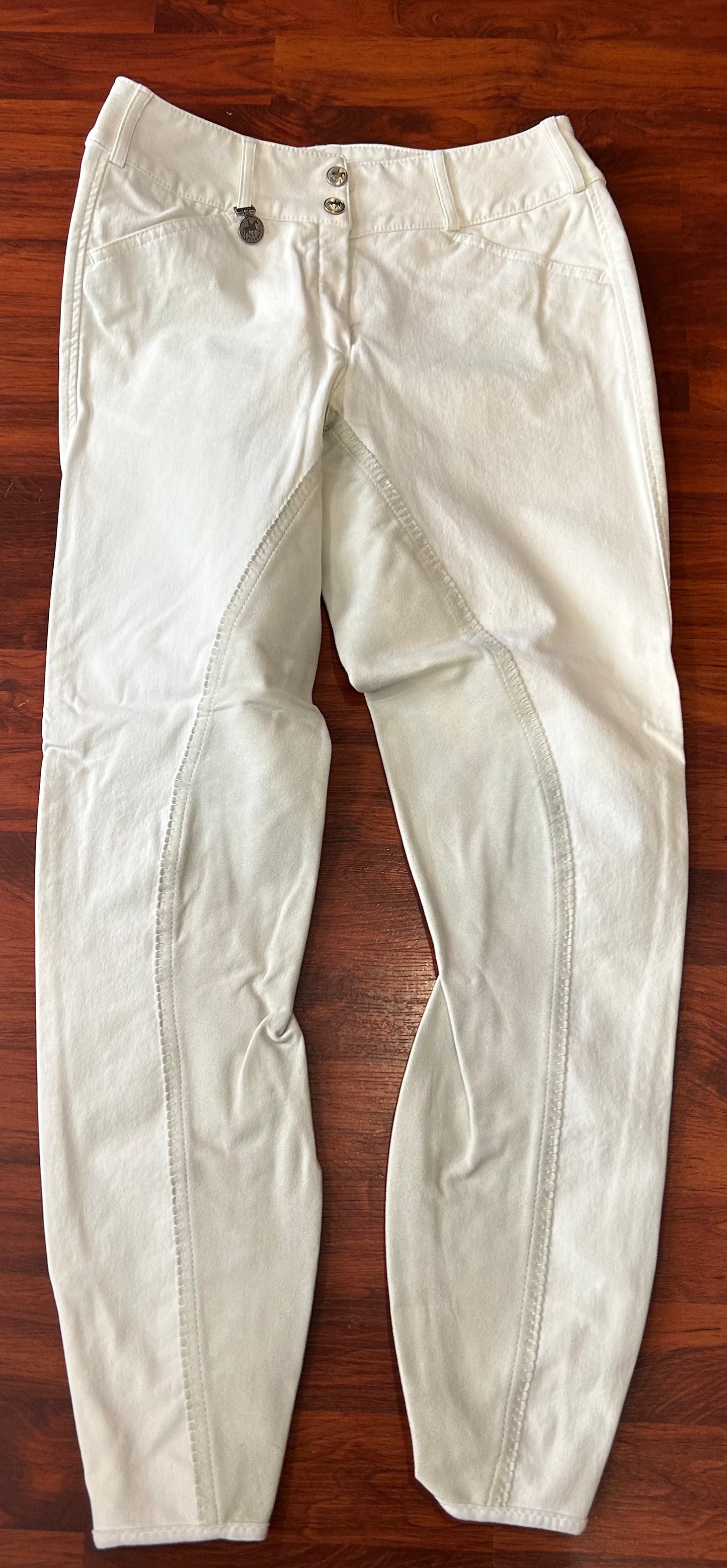 Pikeur size 28 white leather full seat breeches. Velcro ankles