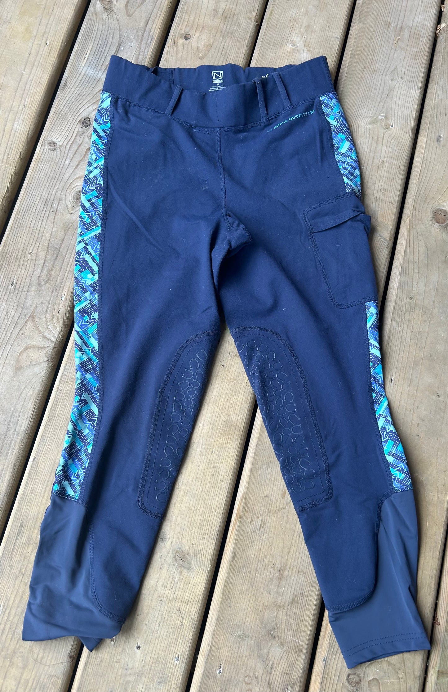 Noble outfitters size M (28) blue riding tights knee patch