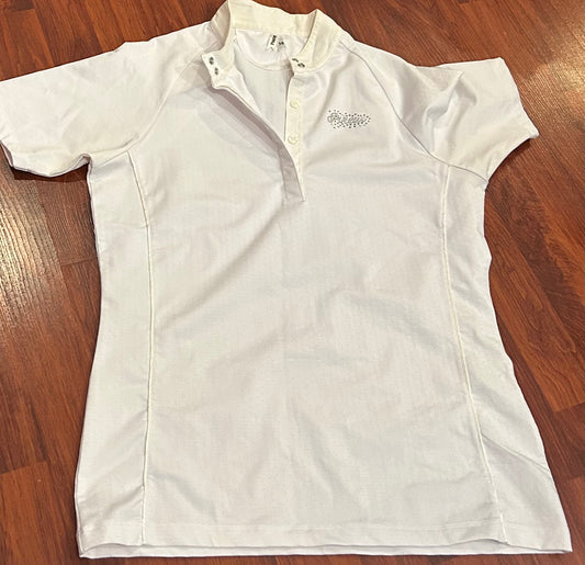 Pikeur 38 (med) white show shirt short sleeve. Minor staining on collar