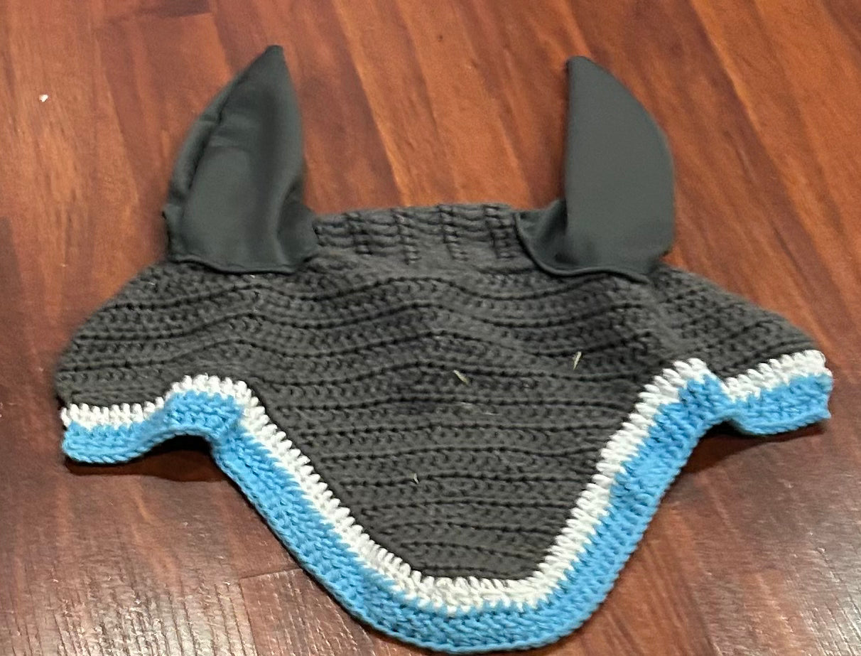 Grey/light blue full size fly bonnet
