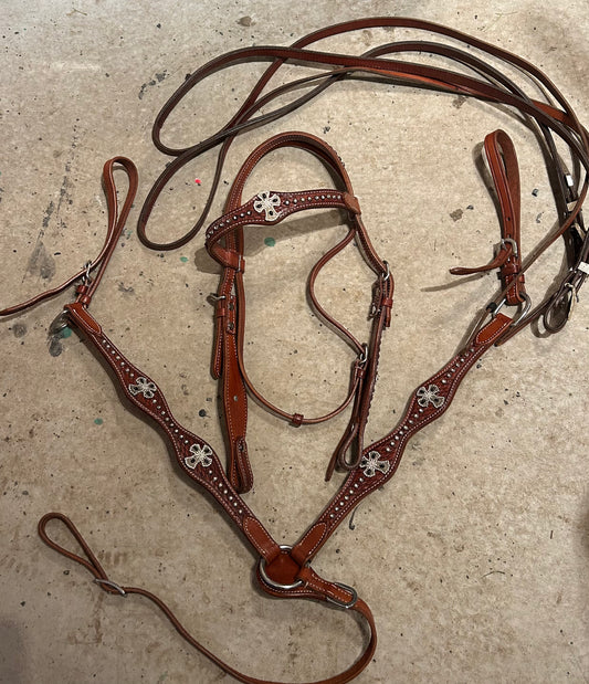 Full size western headstall / breastplate. Stones and crosses