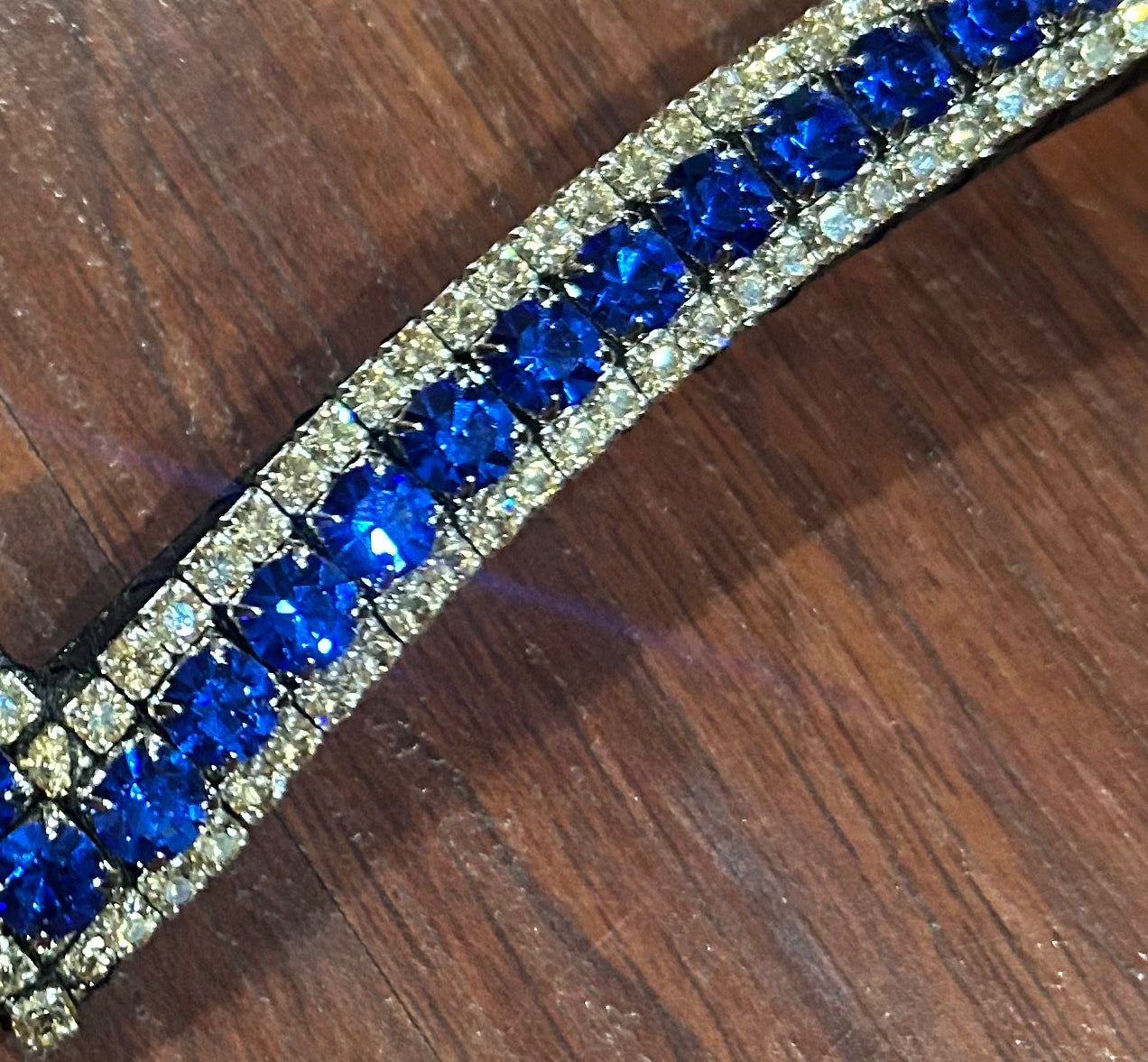 14” equiture clear and blue crystals black browband.