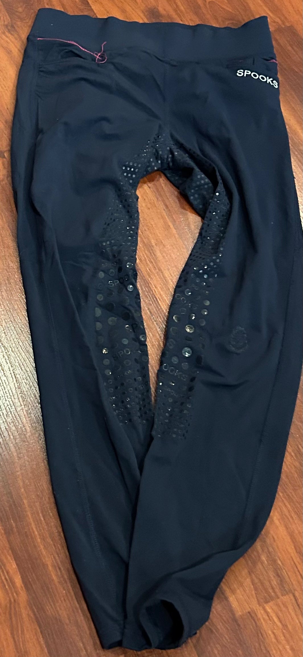 Spooks medium navy full seat riding tights. Stain on one leg