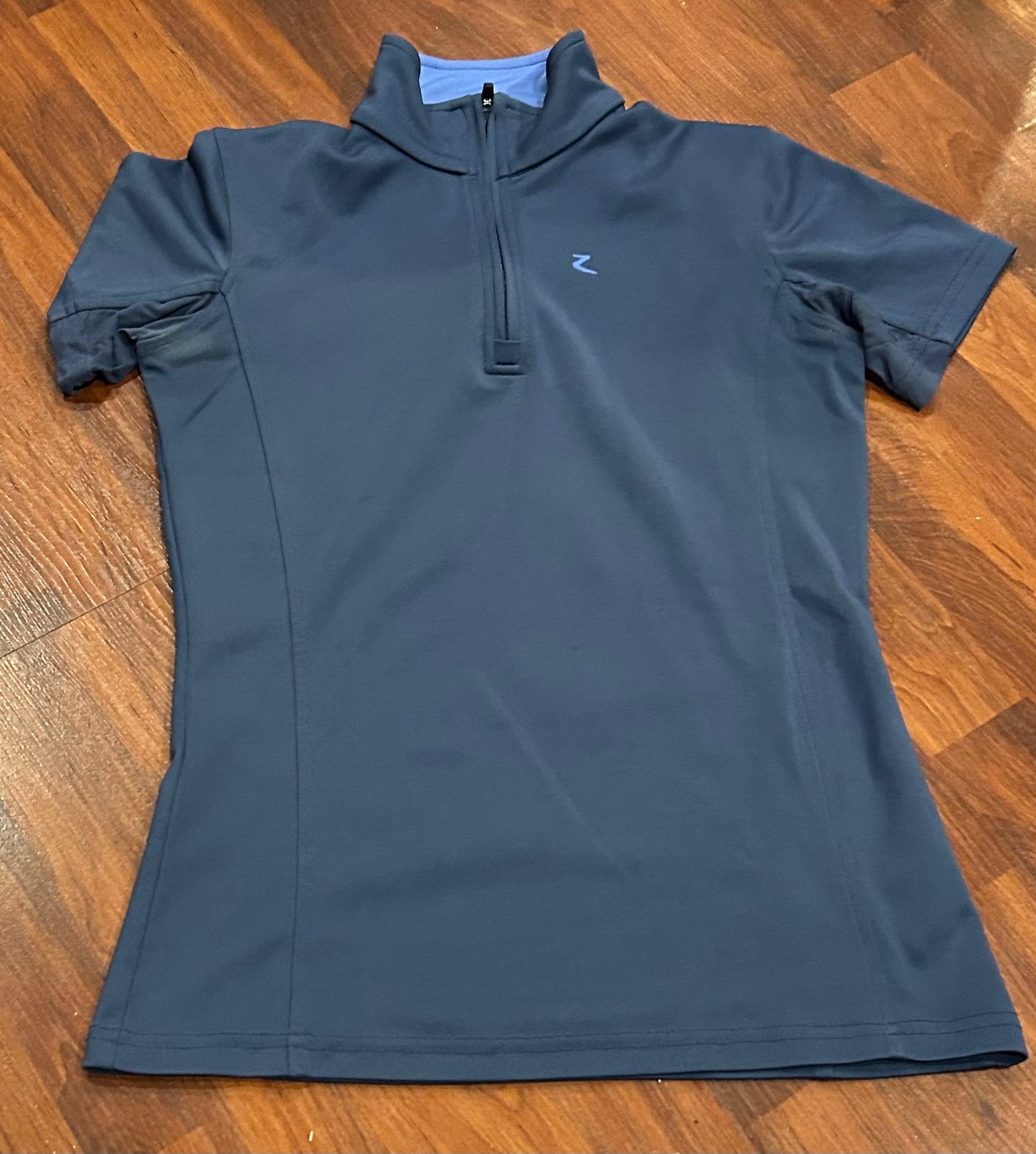 Horze size 4 (XS) blue 1/4 zip short sleeve shirt