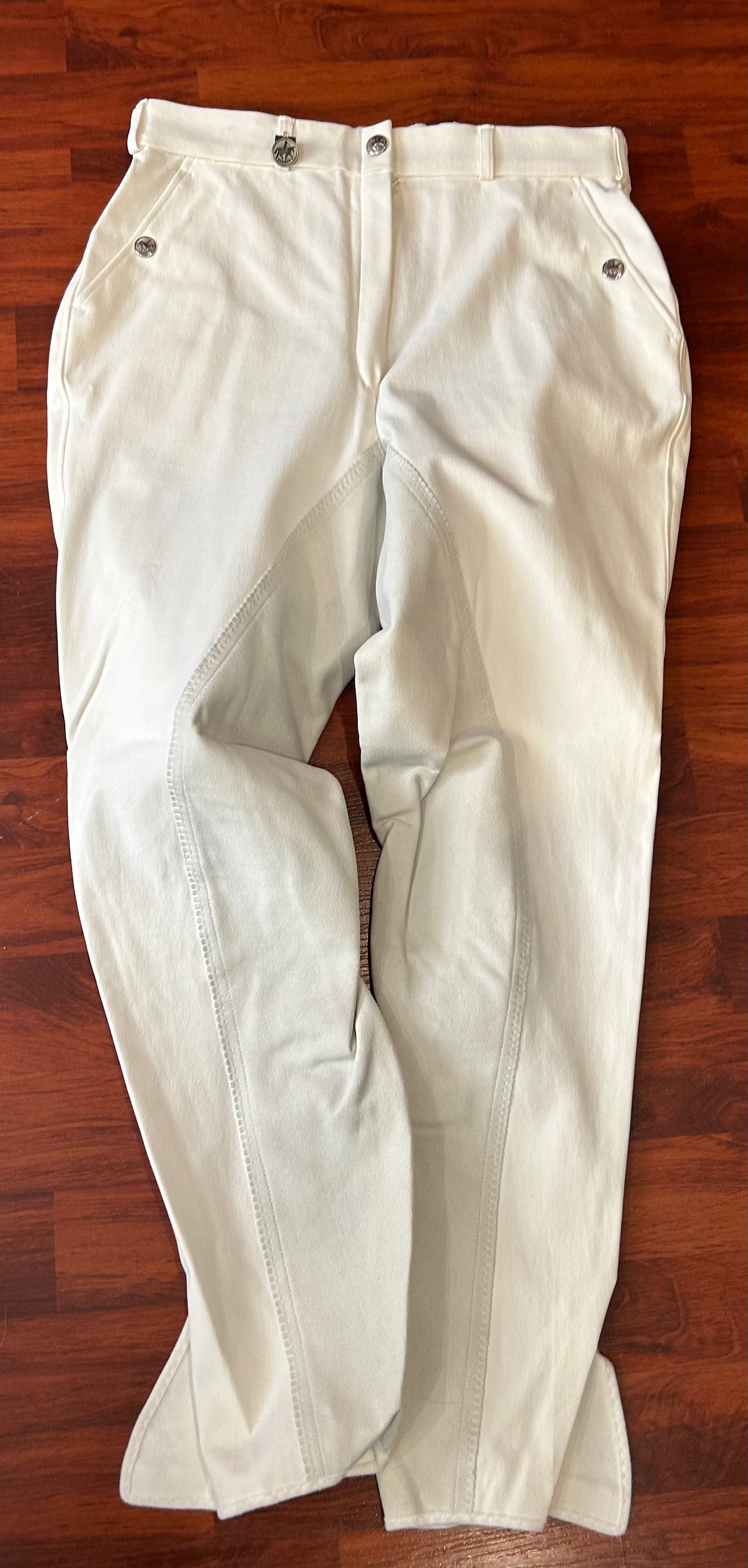 Pikeur size 28 white suede leather full seat breeches. Velcro ankles