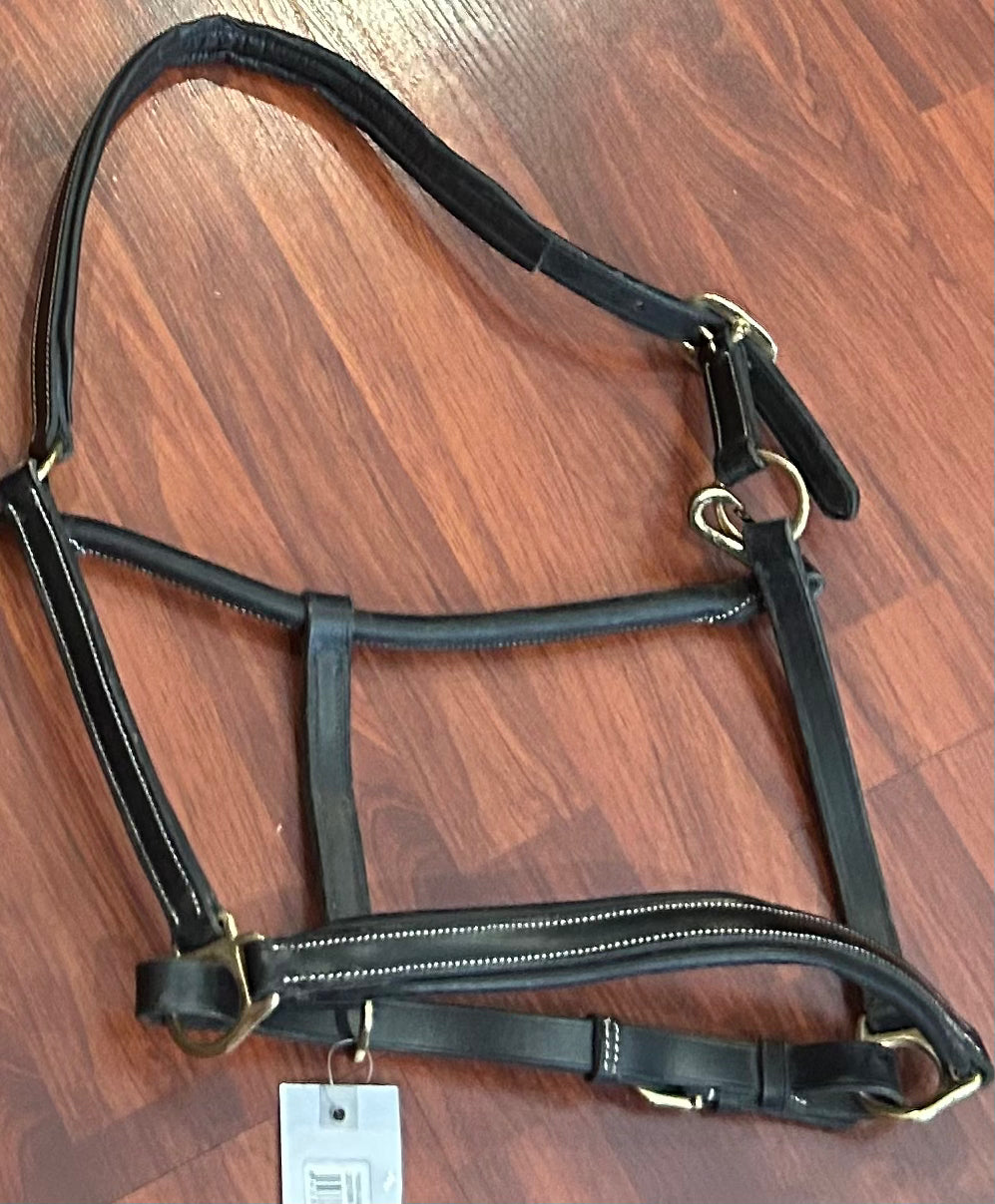 Horze Largo full size black leather halter. Brand new.