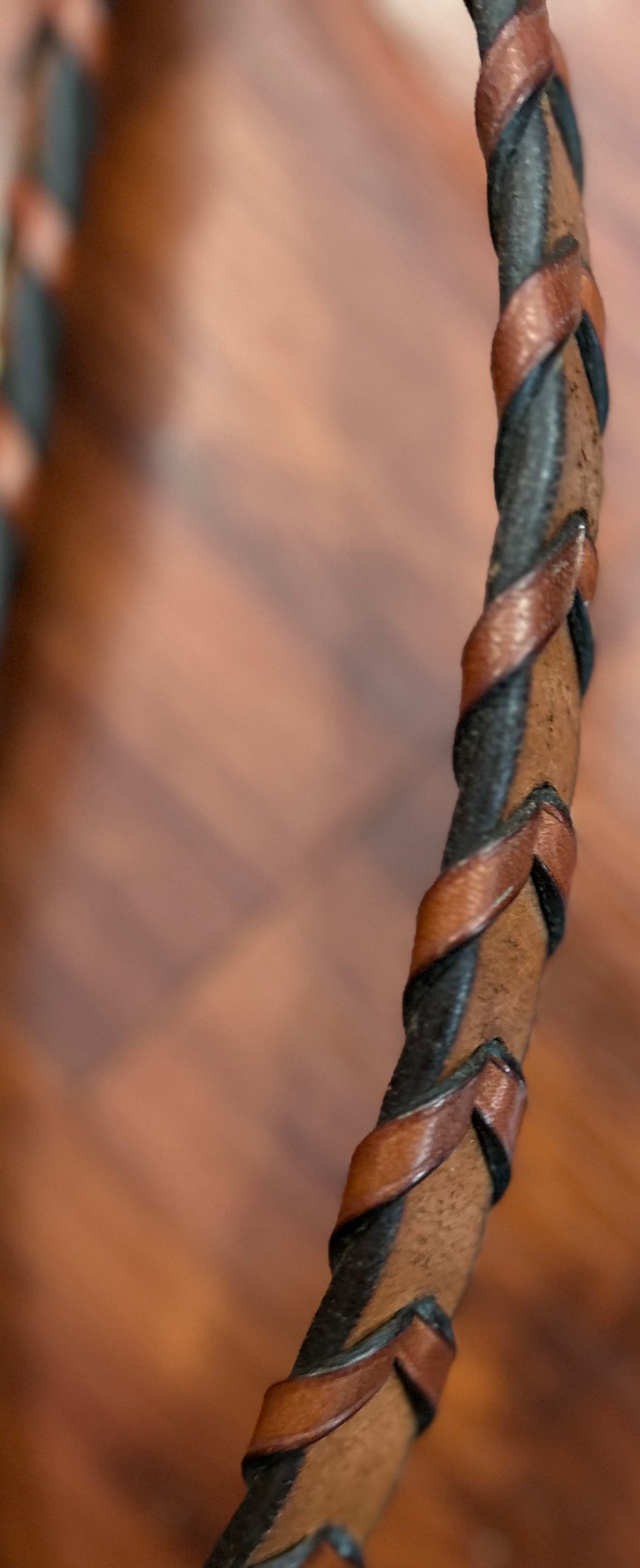 Brown fancy stitch braided leather reins