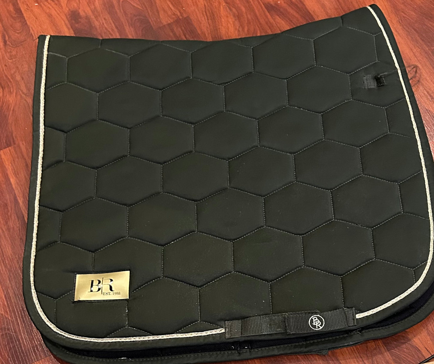 BR dark green dressage pad with gold trim
