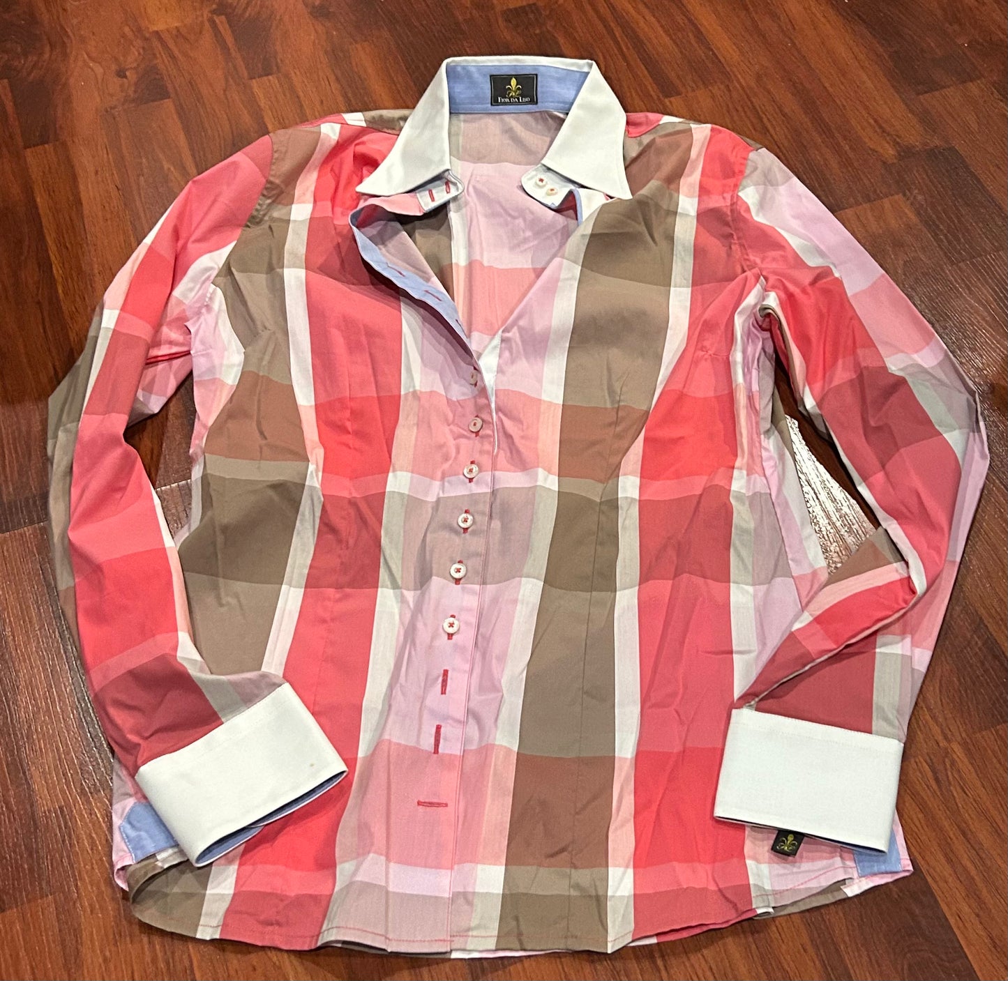 Fior Da Liso size 10 red/white/pink/blue long sleeve shirt