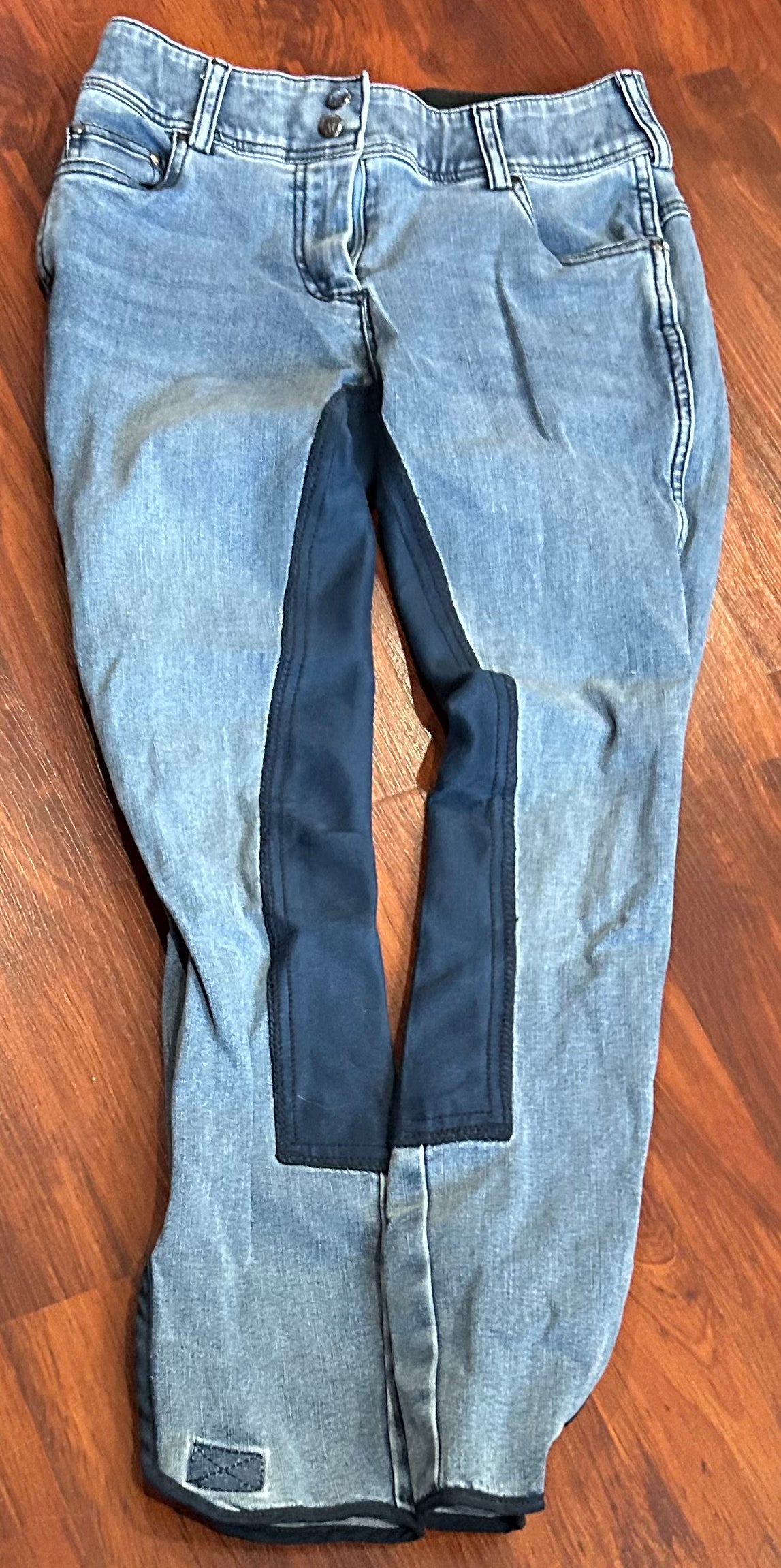 Goode rider size 24R denim full seat breeches. Velcro ankles