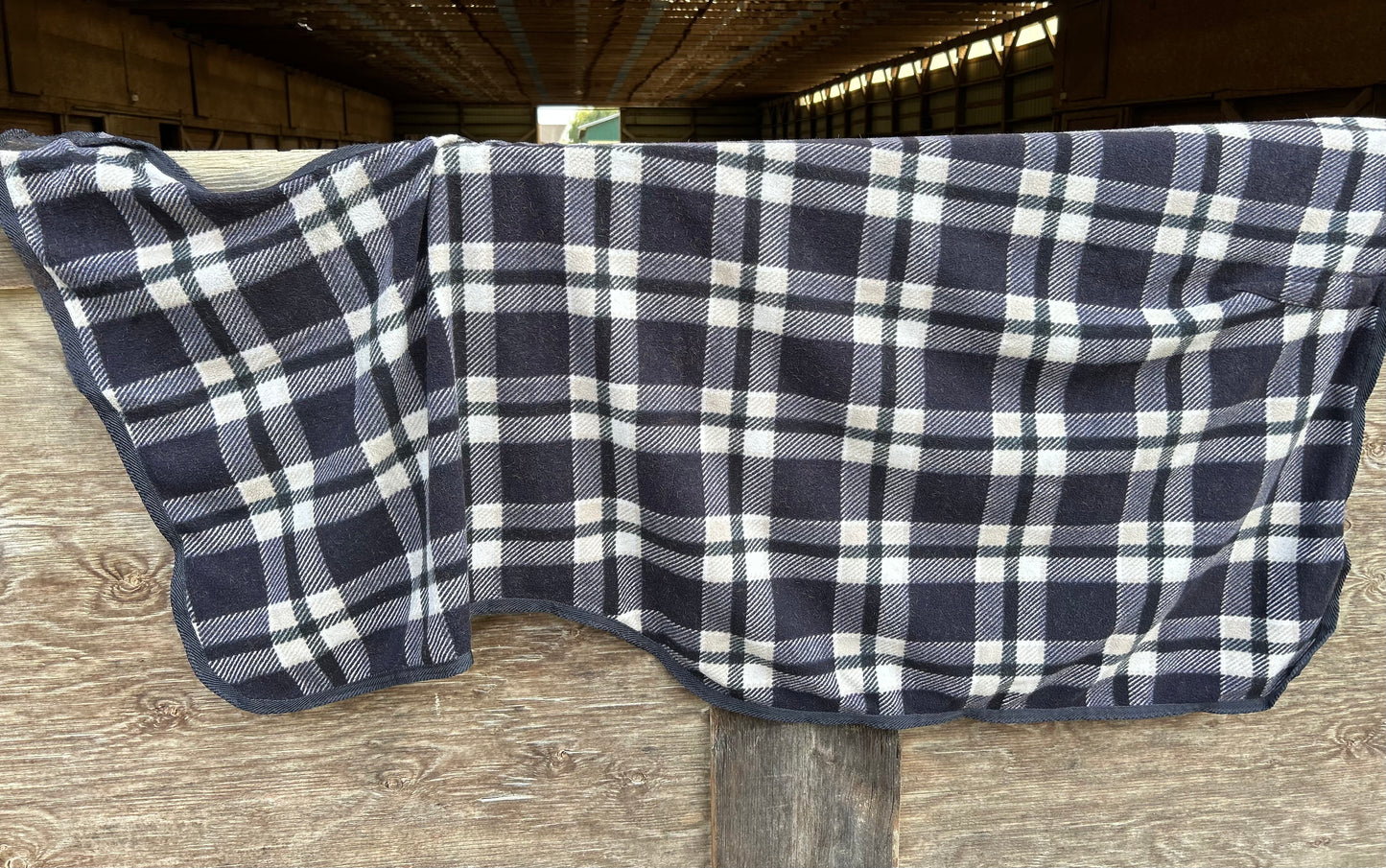 84” fleece navy plaid 1/4 sheet