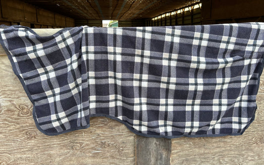 84” fleece navy plaid 1/4 sheet