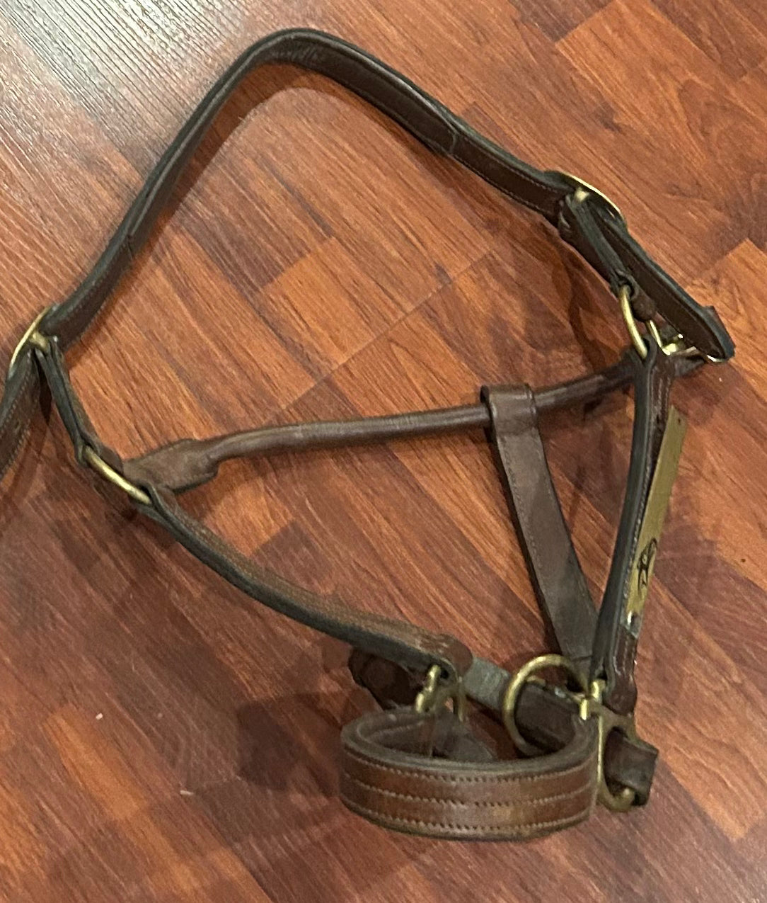 Full size brown leather halter needs oiled.