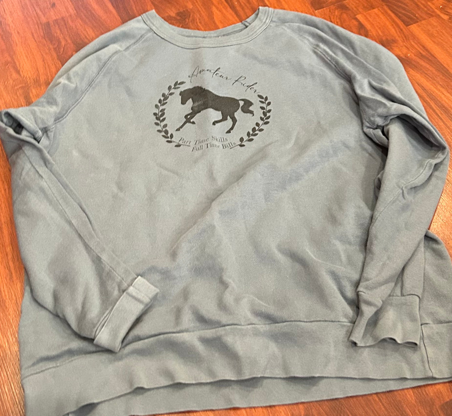 XL “amateur Rider. Part time skills full time bills” sweater blue