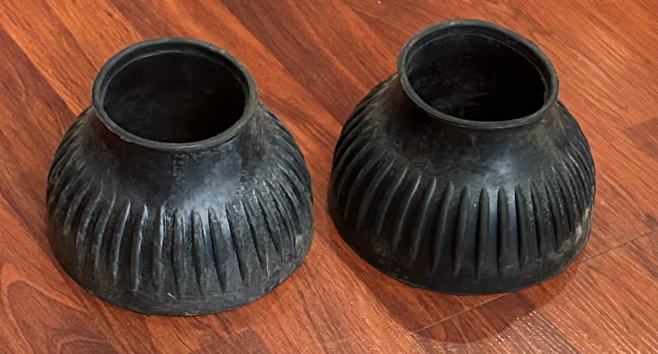 Large black pull on rubber bell boots