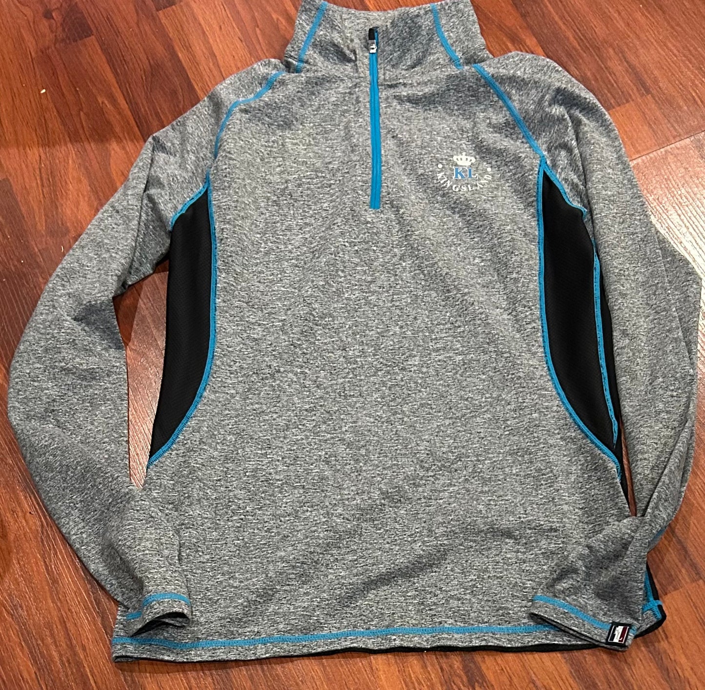 Kingsland medium grey/teal 1/4 zip long sleeve shirt
