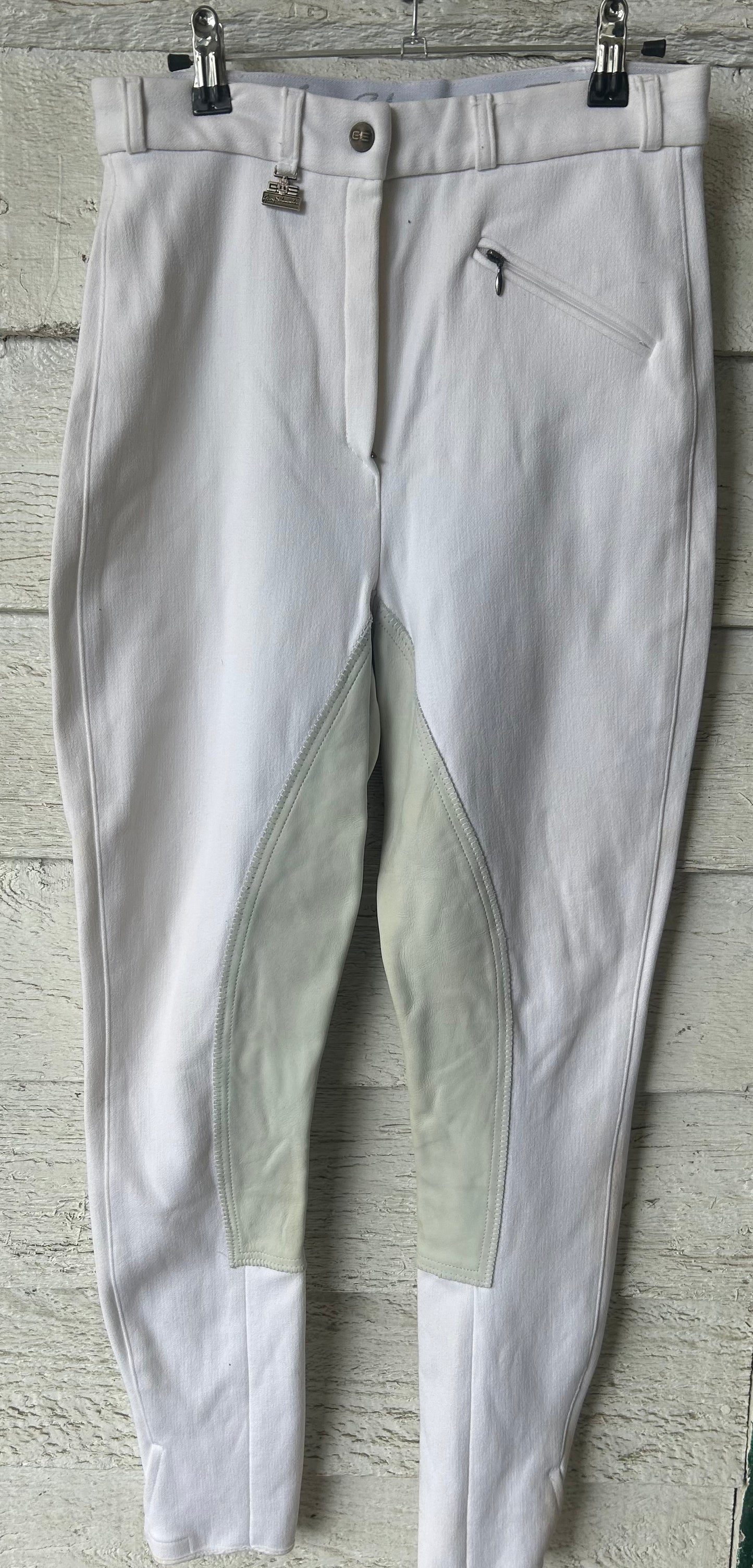 Size 28 G Schumacher white real leather full seat breeches