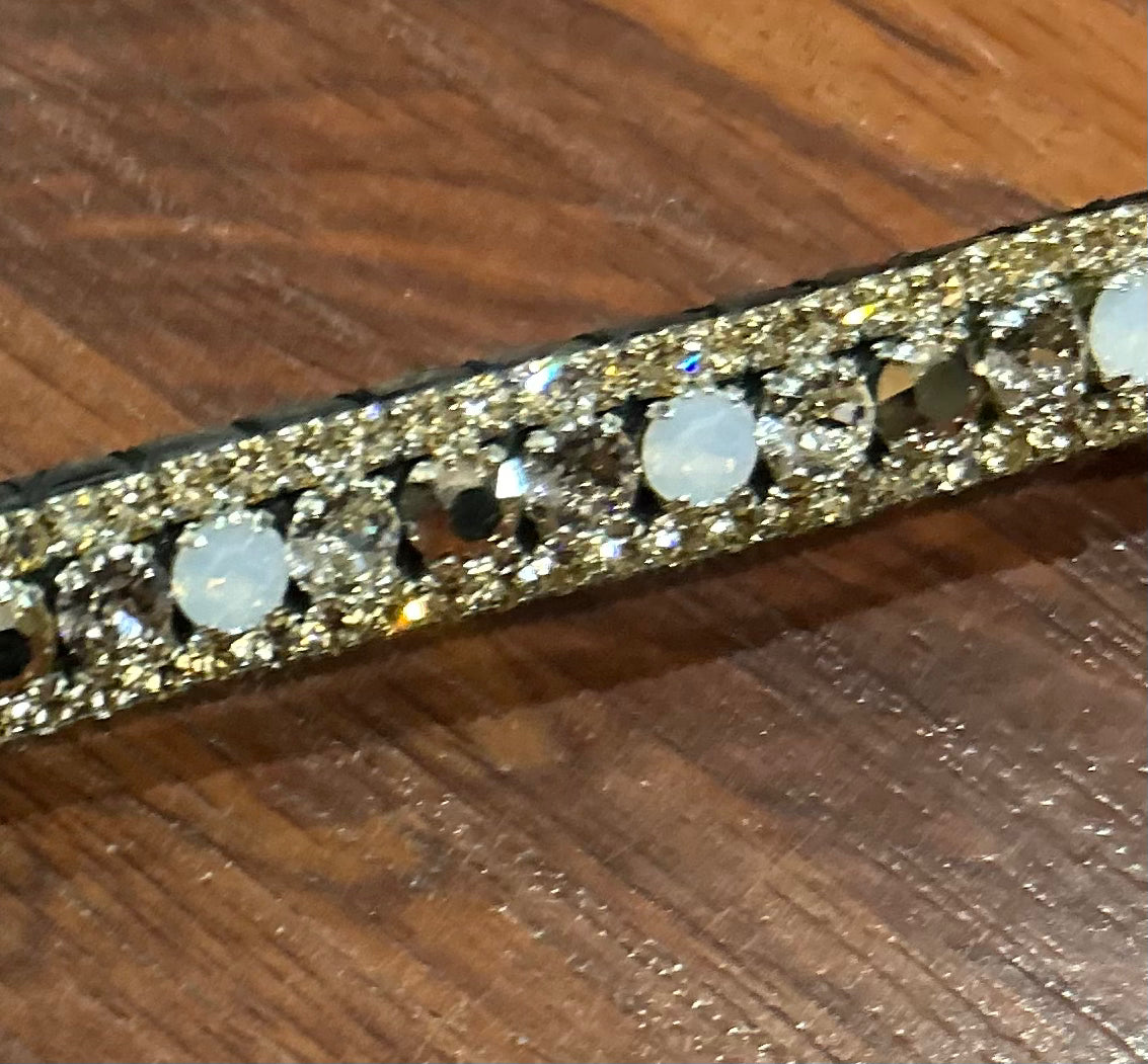 14” equiture clear / white and rose gold crystals black browband.