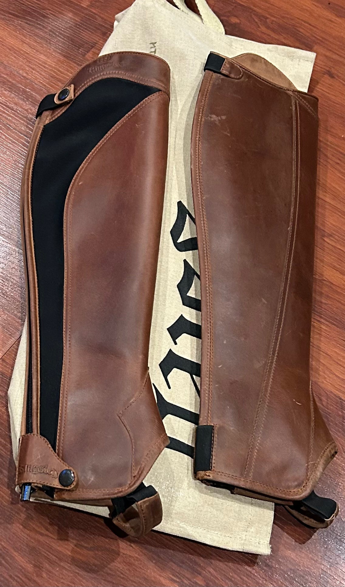 Kingsley half chaps brown MT XS. 14” calf with elastic. 18” tall