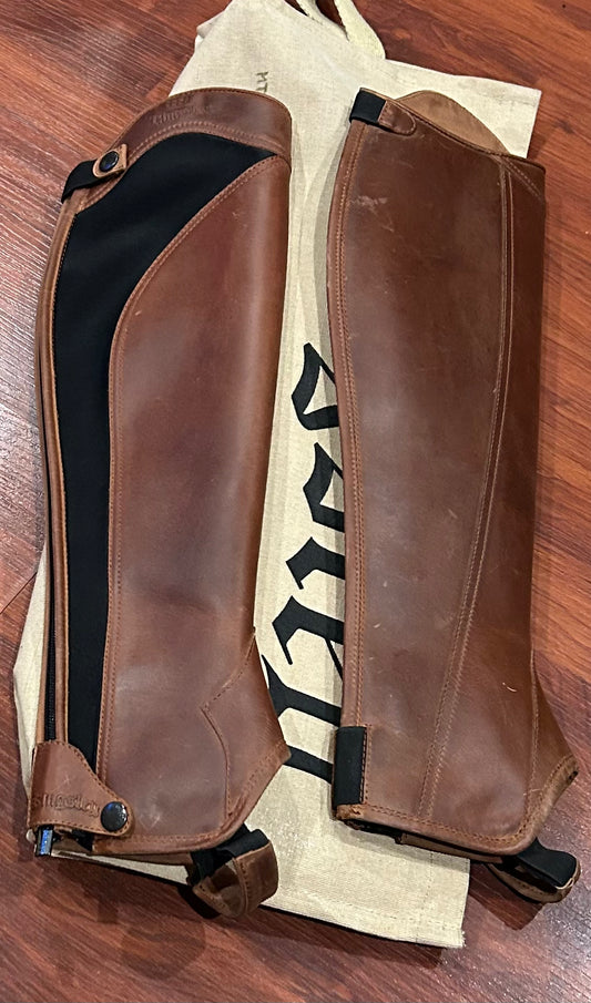 Kingsley half chaps brown MT S. 15” calf with elastic. 18.5” tall