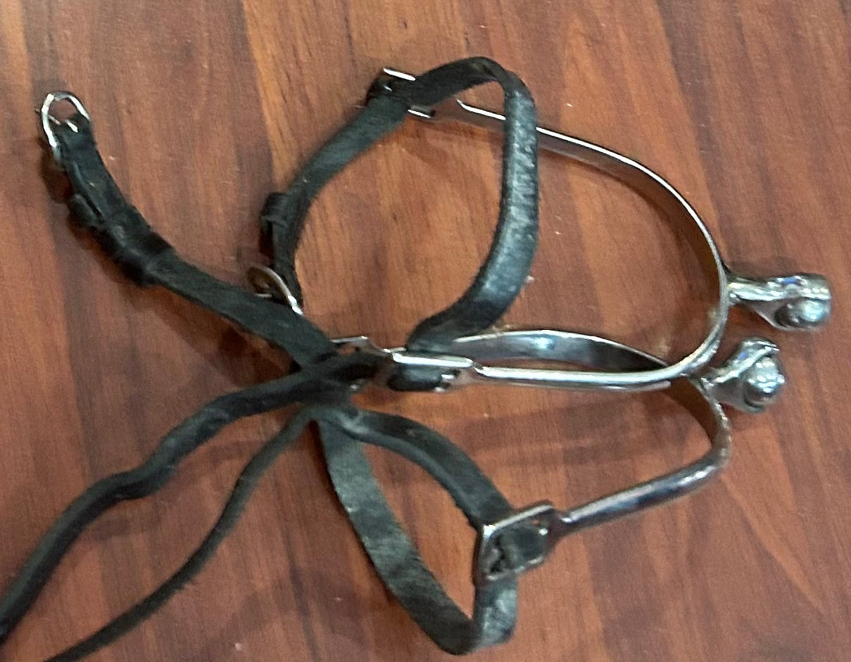 Roller ball spurs with leather straps
