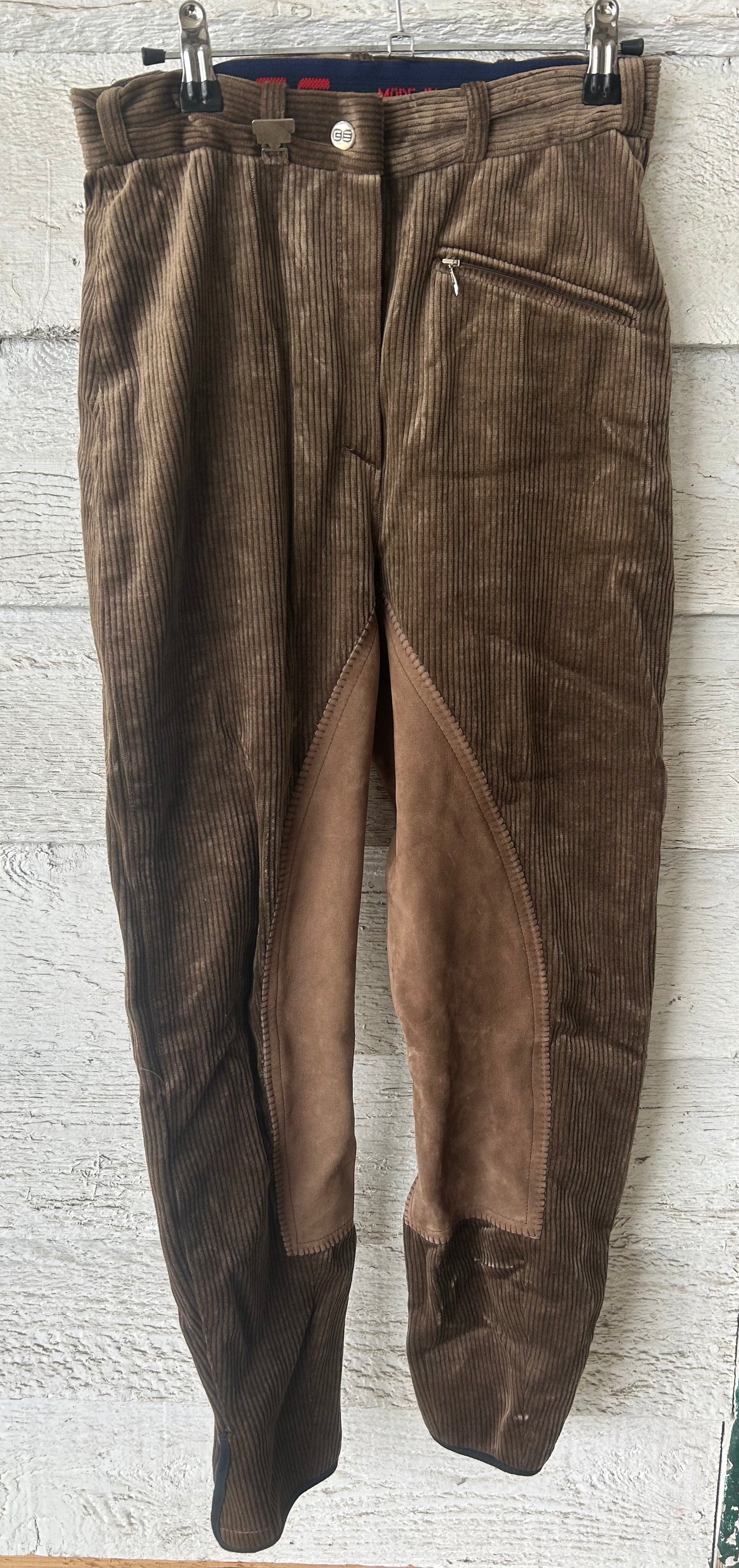 G Schumacher size 26 brown ribbed velvet real leather full seat breeches