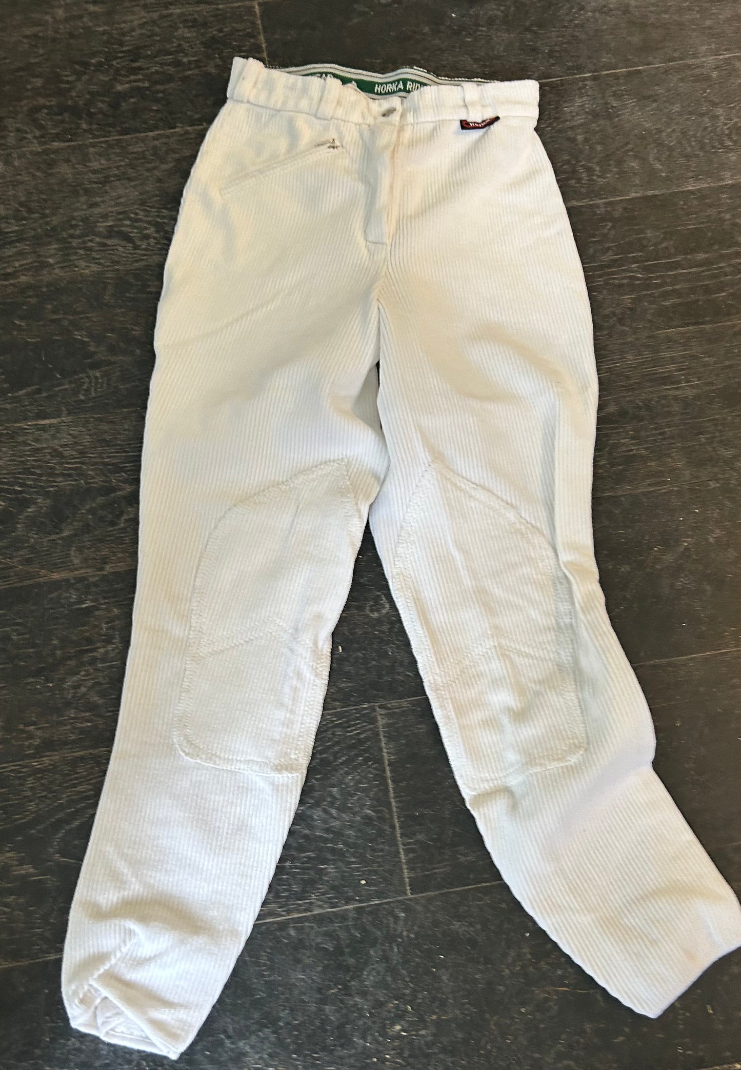 26” white courderoy knee patch breeches