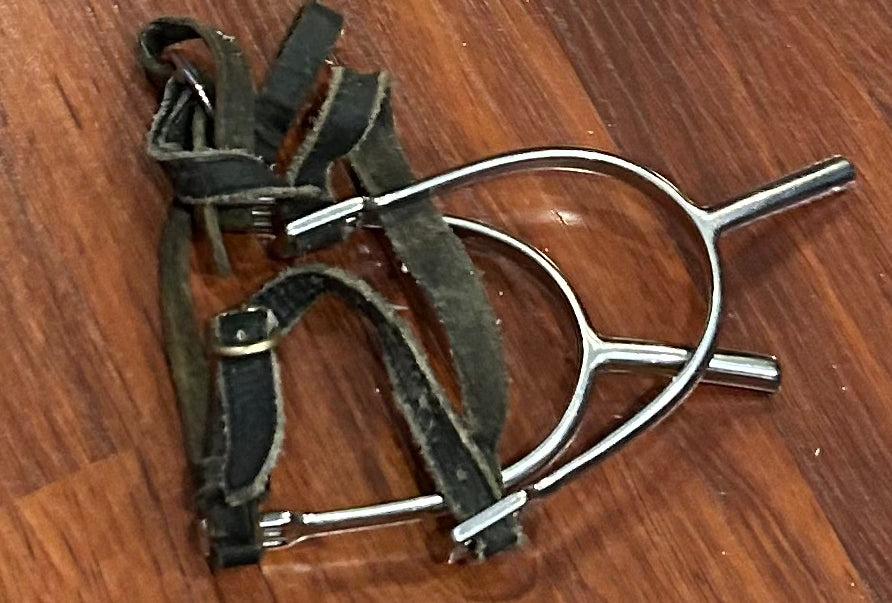 2” spurs with leather mismatched straps