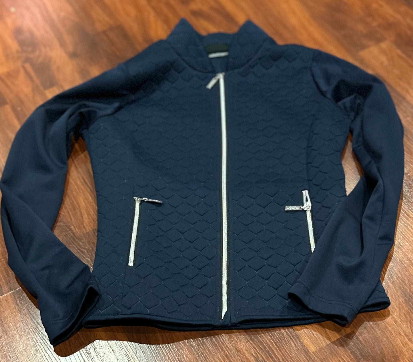 Equestrian Stockholm medium blue with silver zippers quilted light jacket