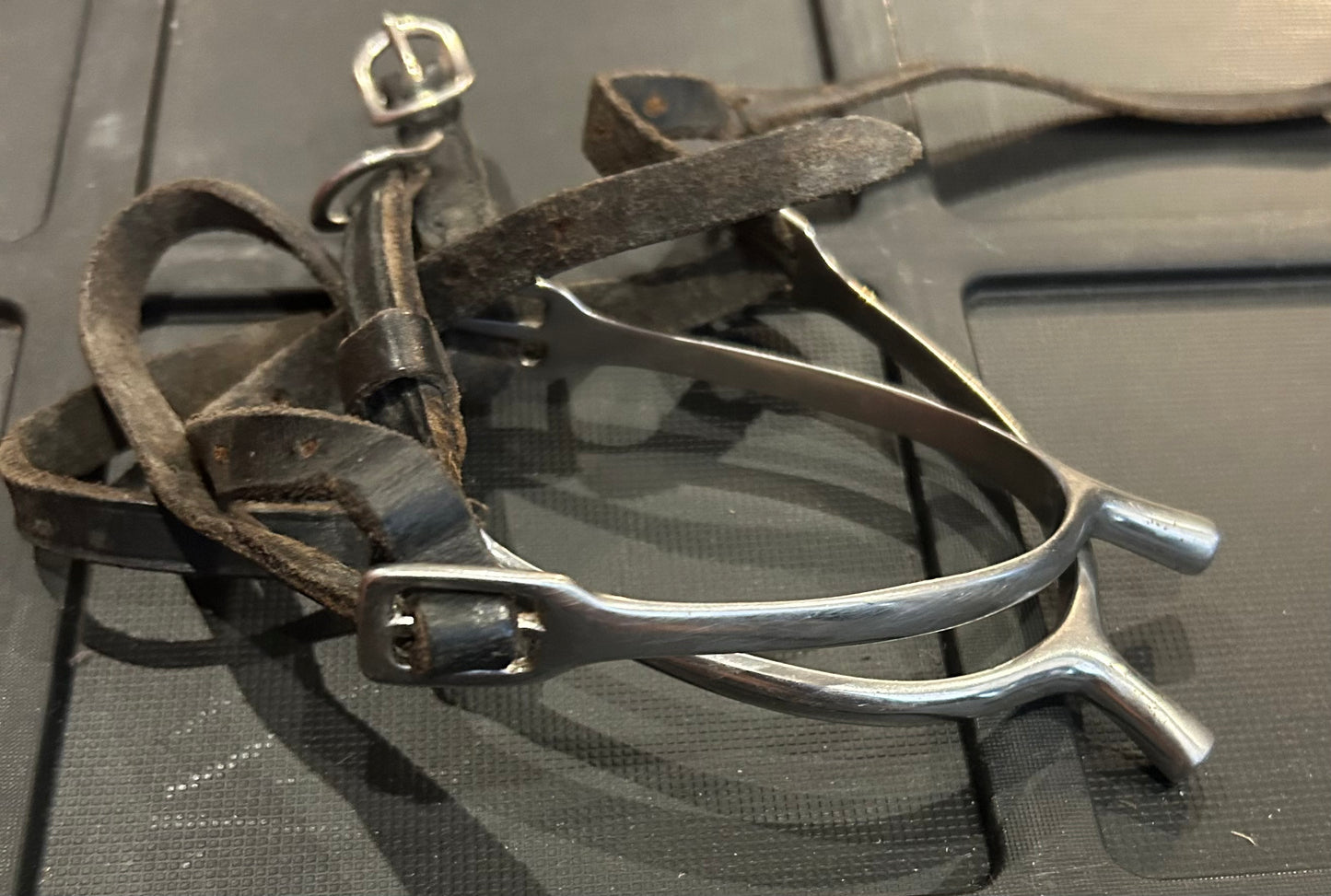 Spurs with leather straps