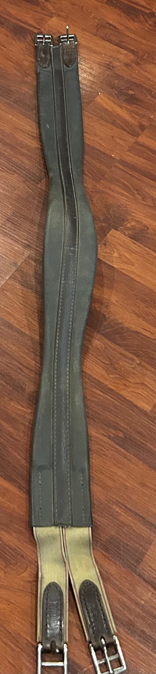 44” leather brown girth elastic one side