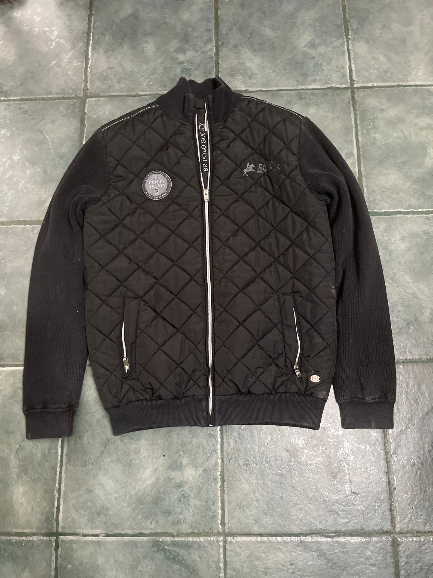 BR Polo Society quilted jacket with knit sleeves black XL