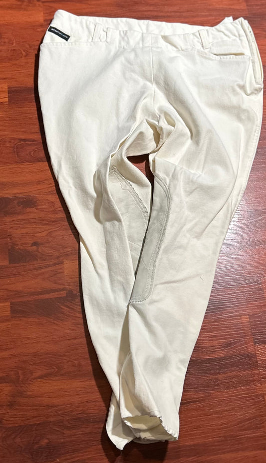 32P horse Manuwear side zip off white knee patch breeches.