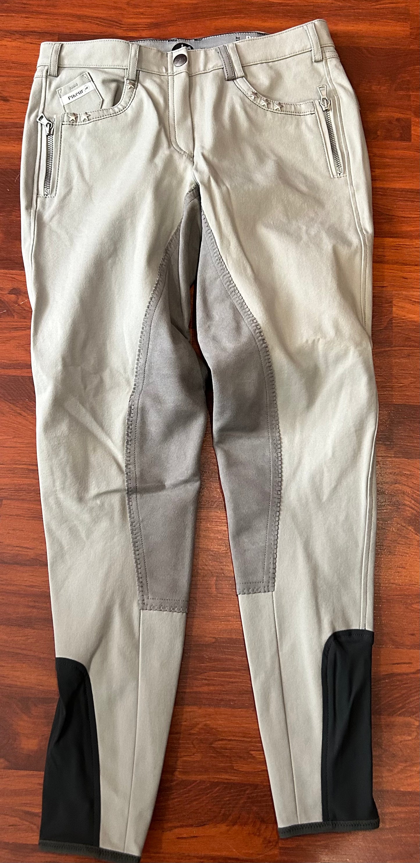 Pikeur size 28 grey suede leather full seat breeches.