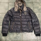 Pikeur Souvenir puffy down jacket with removable hood  navy grey trim 42