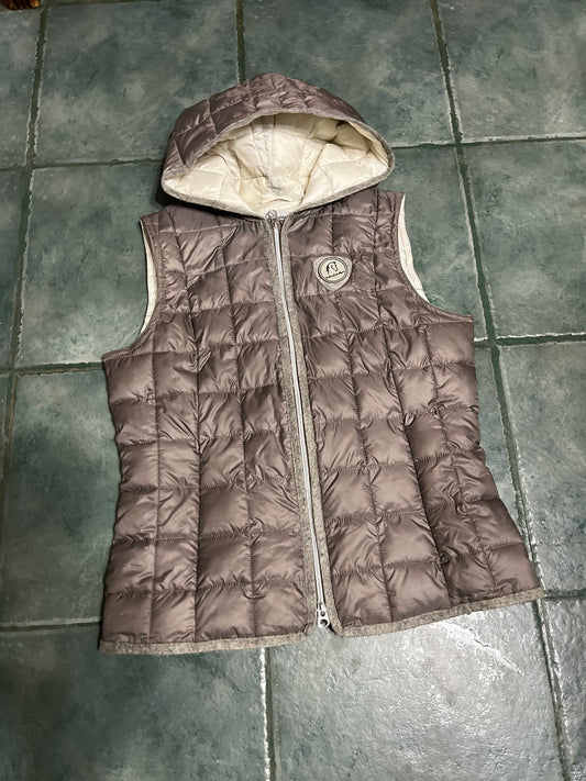 puffy vest with permanent hood taupe S