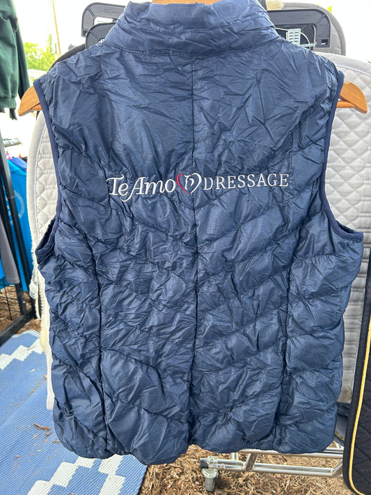 Navy XL down vest. Embroidered
