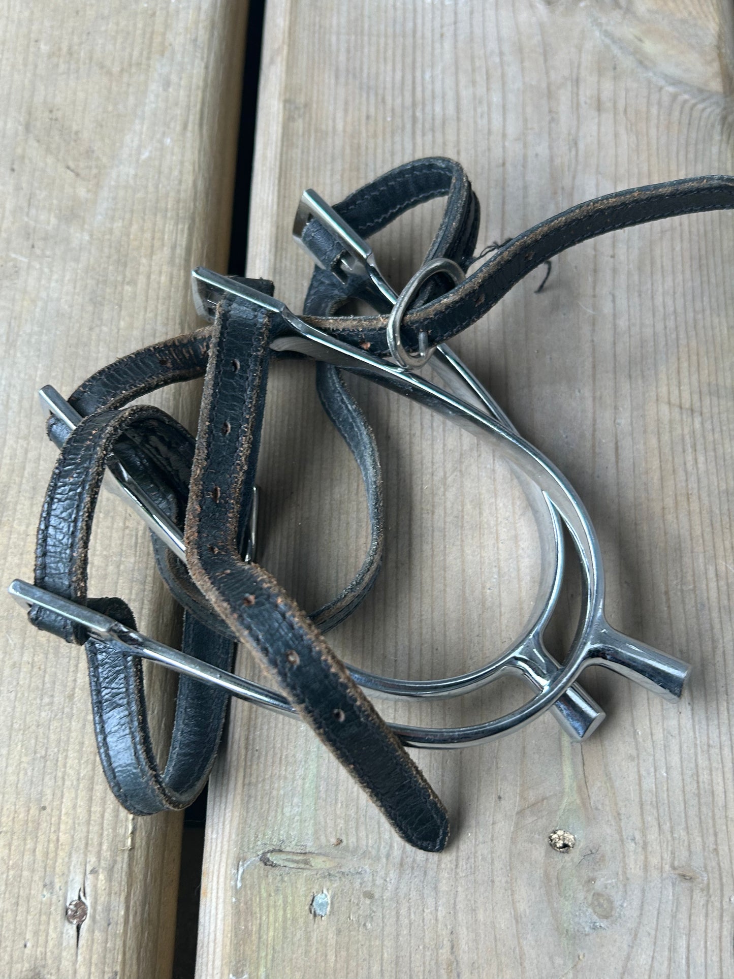 Spurs with black leather straps