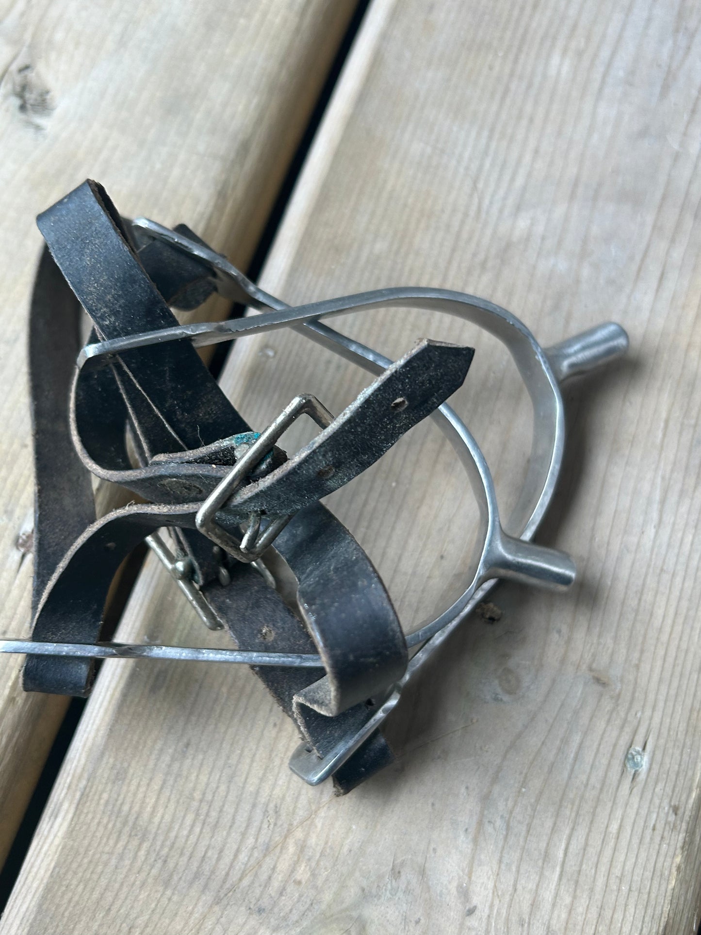 Spurs with wide leather straps